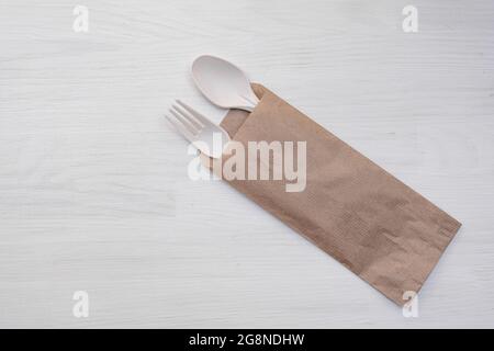 Einmal-Löffel-Gabel-Set Stockfoto