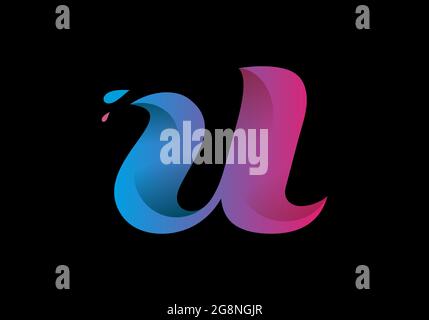 Blau-rosa Verlaufsfarbe des U-Anfangsbuchstabens Stock Vektor