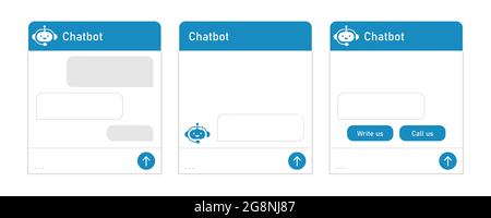 Chatbot und Dialogfenster. Mobile Helfer, kontaktieren Sie uns Formular, chatten Sie mit dem Support-Service-Konzept. Schnittstelle der Dialogfeltseite für den Benutzer-Support Stock Vektor