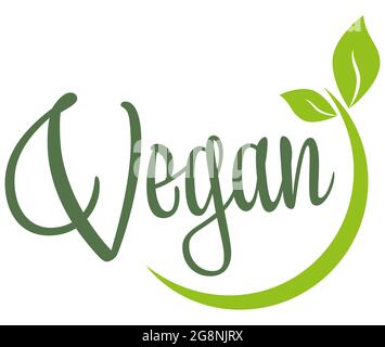 eps-Vektordatei moderner grüner runder Stempel mit Blättern, Text vegan Stock Vektor