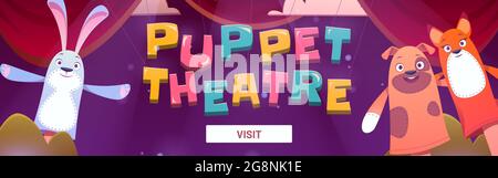 Puppentheater mit Kaninchen-, Hund- und Fuchspuppen Stock Vektor