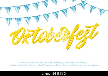 Oktoberfest-Bannerdesign. Deutschland Bierfest Hintergrund mit Schriftzug Text und Bungeammern Stock Vektor