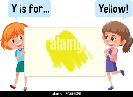 Cartoon-Figur von zwei Kindern mit farbigen Vokabeln Banner Illustration Stock Vektor