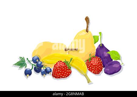 Stillleben von Früchten, Aquarell wie Vektor-Illustration auf weißem Hintergrund Stock Vektor