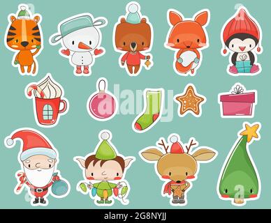Set von niedlichen weihnachten Tiere und Zeichen. Vektorgrafik. Stock Vektor