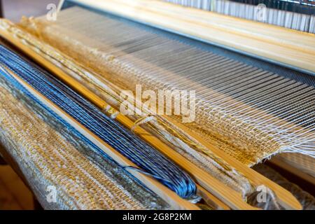 Der detaillierte Blick auf einen alten Webstuhl Stockfoto
