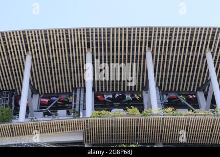 Das Nationalstadion, in dem die Olympischen Spiele 2020 in Tokio stattfinden. Die Eröffnungszeremonie findet dort am 23. Juli 2021 statt. -Tokio, Japan. 22. Stockfoto