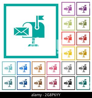 Mail erhielt flache Vollfarben-Symbole mit Quadranten-Rahmen auf weißem Hintergrund Stock Vektor
