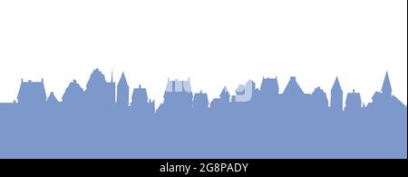 Kleine Stadt Straßen Silhouette. Dächer von Häusern. Landschaft auf dem Land. Flacher Cartoon-Stil. Nahtlose Illustration. Isoliert auf weißem Hintergrund. Vektorgrafiken Stock Vektor