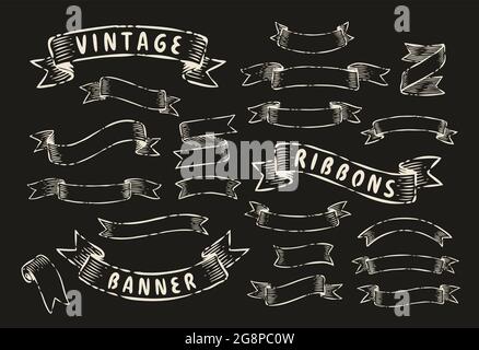 Set aus Vintage-Bändern. Handgezeichnetes Design-Element im Gravurstil Stock Vektor