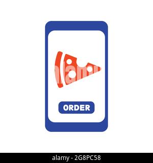 Fast Food Delivery Service Vektor Glyphe Symbol. Schild mit Pizza-Scheibe. Mobile App Essen online bestellen Website. Stock Vektor