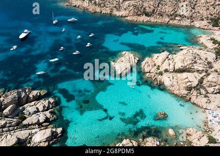 Luftbild, Strand von Tahiti, Cala Coticchio, Insel Caprera, Sardinien, Italien, Europa Stockfoto