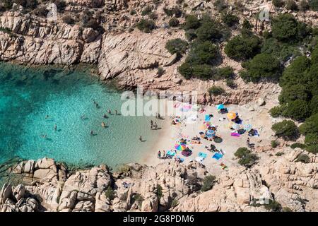 Luftbild, Strand von Tahiti, Cala Coticchio, Insel Caprera, Sardinien, Italien, Europa Stockfoto