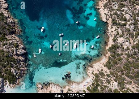 Luftbild, Strand von Tahiti, Cala Coticchio, Insel Caprera, Sardinien, Italien, Europa Stockfoto