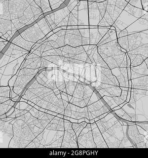 Stadtplan von Paris. Vektorgrafik, Paris Karte Graustufen Kunstposter. Straßenkarte mit Straßen, Ansicht der Metropolregion. Stock Vektor