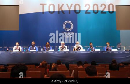 Tokio. Juli 2021. Das Foto vom 22. Juli 2021 zeigt die Pressekonferenz Serbiens im Hauptpressezentrum (MPC) von Tokyo 2020 in Tokio, Japan. Quelle: Cheng Min/Xinhua/Alamy Live News Stockfoto