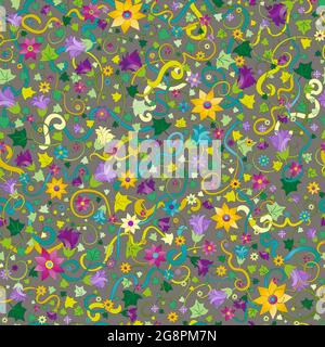 Weberei Pflanzen und Blumen ein nahtloses Muster Stockfoto