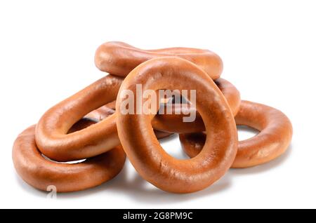 Bagel auf weißem Hintergrund mit weichem Schatten Stockfoto