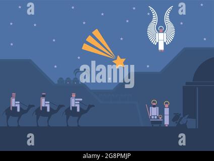 krippe und die drei Weisen Stock Vektor
