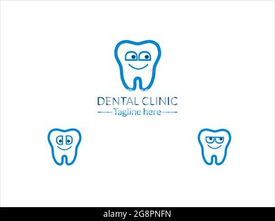 Lineares Vektor-Logo für Kinder Zahnklinik. Charaktere Zähne in einem linearen minimalistischen Stil. Stock Vektor