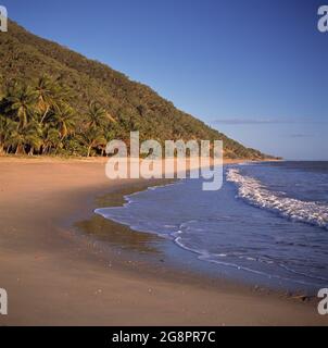 Australien. Queensland. Tagesanbruch am palmengesäumten Ellis Beach. Nördlich von Cairns. Stockfoto