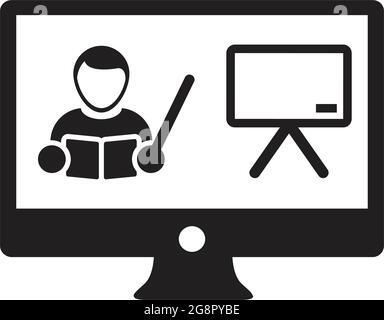 Online-Klasse Symbol Vektor Lehrer Symbol mit Computer-Monitor und Whiteboard für Online-Bildung Kurs in einer Glyphe Piktogramm Illustration Stock Vektor