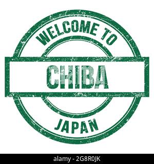 WILLKOMMEN BEI CHIBA - JAPAN, Wörter auf grünem runden einfachen Stempel geschrieben Stockfoto