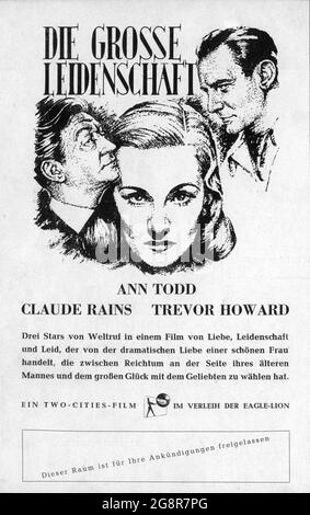 TREVOR HOWARD ANN TODD UND CLAUDE RAINS IN DER LEIDENSCHAFTLICHEN FREUNDE 1949 REGISSEUR DAVID LEAN ROMAN H.G. Wells Drehbuch Eric Ambler Produzent Ronald Neame Moderator J. Arthur Rank Cineguild / General Film Distributors (GFD) Stockfoto