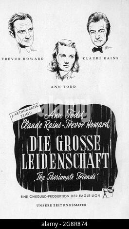 TREVOR HOWARD ANN TODD UND CLAUDE RAINS IN DER LEIDENSCHAFTLICHEN FREUNDE 1949 REGISSEUR DAVID LEAN ROMAN H.G. Wells Drehbuch Eric Ambler Produzent Ronald Neame Moderator J. Arthur Rank Cineguild / General Film Distributors (GFD) Stockfoto