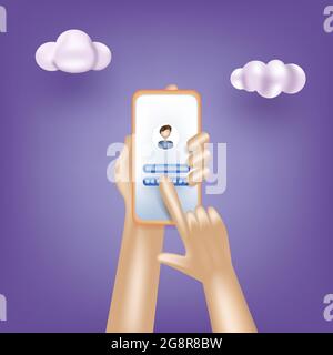 Melden Sie sich über die Smartphone-App beim Online-Konto an. Benutzeroberfläche. Sichere Anmeldung und sicheres Kennwort. 3D-Vektorgrafiken. Stock Vektor