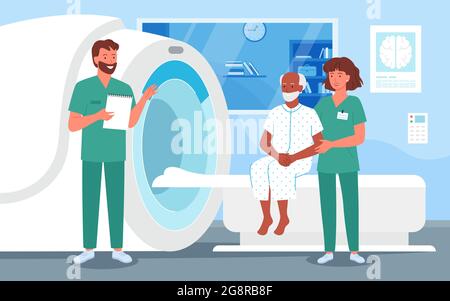 MRI-Scanning diagnostisches Verfahren für ältere Menschen im Krankenhaus, mrt-Scannertermin Stock Vektor