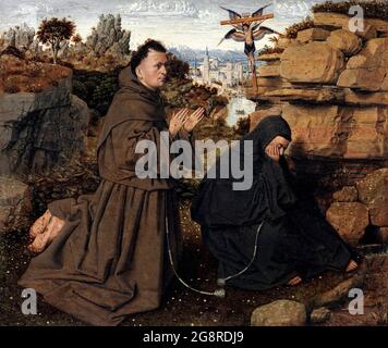 Der heilige Franz von Assisi erhält die Stigmata von Jan van Eyck (ca. 1390-1441), Öl auf Pergament auf Tafel, c. 1430-32 Stockfoto