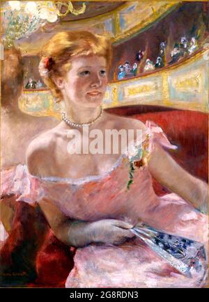 Frau mit Perlenkette in einer Loge von Mary Cassatt (1844-1926), Öl auf Leinwand, 1879 Stockfoto