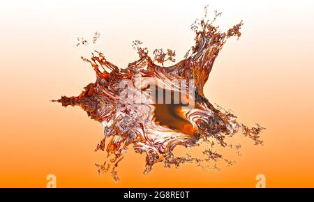 Abstraktes 3d-Rendering von chaotischer Flüssigkeit im leeren Raum. Hintergrund mit dynamischen Flüssigkeitsspritzern. Designelement Stockfoto