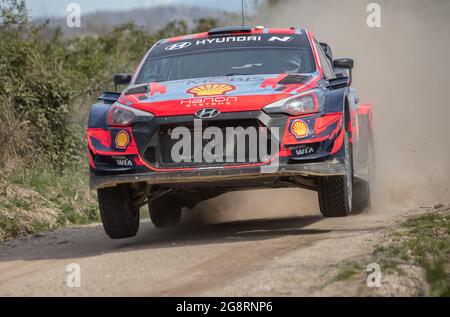 Luilhas, Portugal - 16. März 2021: Ott TANAK (EST), Martin JARVEOJA (EST), HYUNDAI SHELL MOBIS WRT, HYUNDAI I20 Coupe WRC, Aktion während eines Testtages Stockfoto