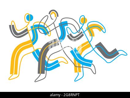 Fitness Läufer, Joggen, Line Art stilisiert. Farbenfrohe Illustration von Sportläufern. Design der kontinuierlichen Linienzeichnung. Vektor verfügbar. Stock Vektor