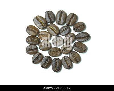 Hochwertiger gerösteter Kaffee. Draufsicht mit Platz für den Text. Stockfoto