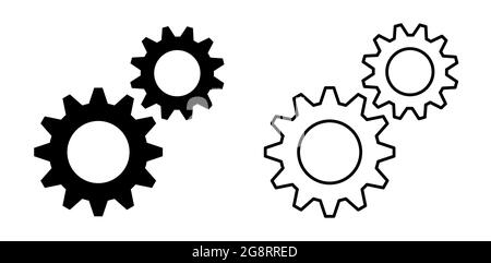 Zahnradsymbol flach und Umrisssymbol Stock Vektor