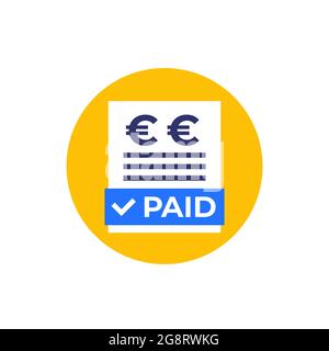 Symbol für bezahlte Rechnungen mit Euro, flacher Vektor Stock Vektor