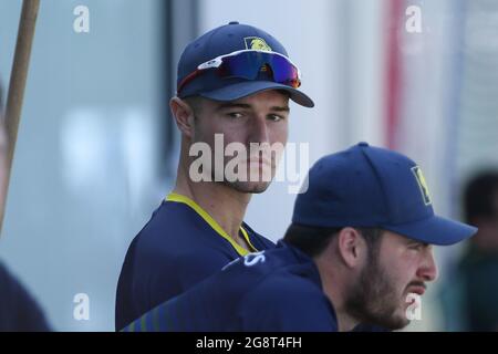 BECKENHAM, GROSSBRITANNIEN. 22. JULI Jack Campbell von Durham gesehen während des Royal London One Day Cup Spiels zwischen Kent und Durham auf dem County Ground, Beckenham am Donnerstag, dem 22. Juli 2021. (Kredit: Will Matthews | MI News ) Kredit: MI News & Sport /Alamy Live News Stockfoto