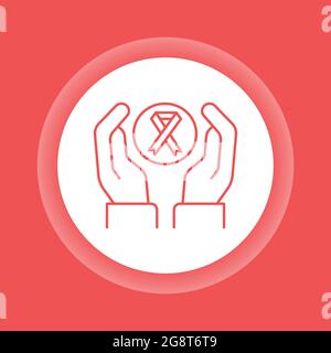 Symbol für die Farbschaltfläche des Welt-AIDS-Tages. Hände mit rotem Band. Stock Vektor