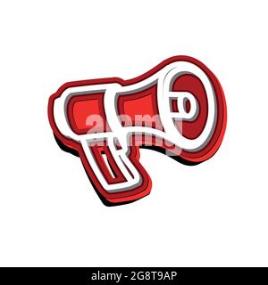 Farbenfrohes rotes Megaphon oder Bullhorn zur Verstärkung der Stimme bei Protestkundgebungen oder öffentlichen Reden isoliert auf weißer Vektorgrafik Stock Vektor