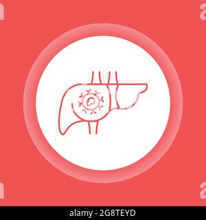 Symbol für Leberkrebs-Glyphe. Onkologie. Bösartiges Neoplasma. Isoliertes Vektorelement. Skizzieren Sie das Piktogramm für Webseite, mobile App, Promo. Stock Vektor