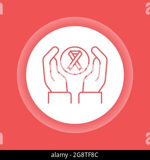 Symbol für die Farbschaltfläche des Welt-AIDS-Tages. Hände mit rotem Band. Stock Vektor