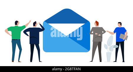 Kontaktieren Sie uns großes Briefumschlagteam, das E-Mail-Schreiben und Feedback-Nachricht für die Kundenkommunikation sucht Stock Vektor