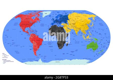 Weltkarte politische Grenzen und Kontinente Stock Vektor