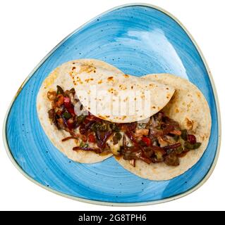 Tacos, mexikanisch-würziges Essen mit Rindfleisch Stockfoto