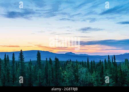 Ein Vektor, der aus einem Foto des Denali National Park in Alaska erstellt wurde. Stock Vektor