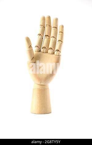 Holzhand isoliert auf weißem Hintergrund Stockfoto