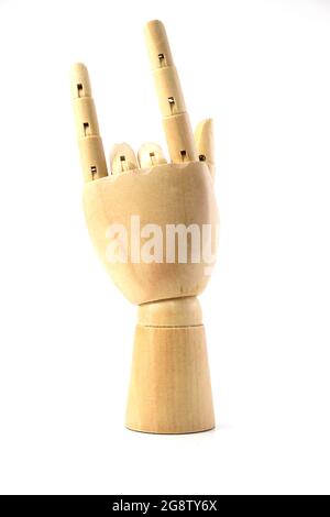 Holzhand isoliert auf weißem Hintergrund Stockfoto